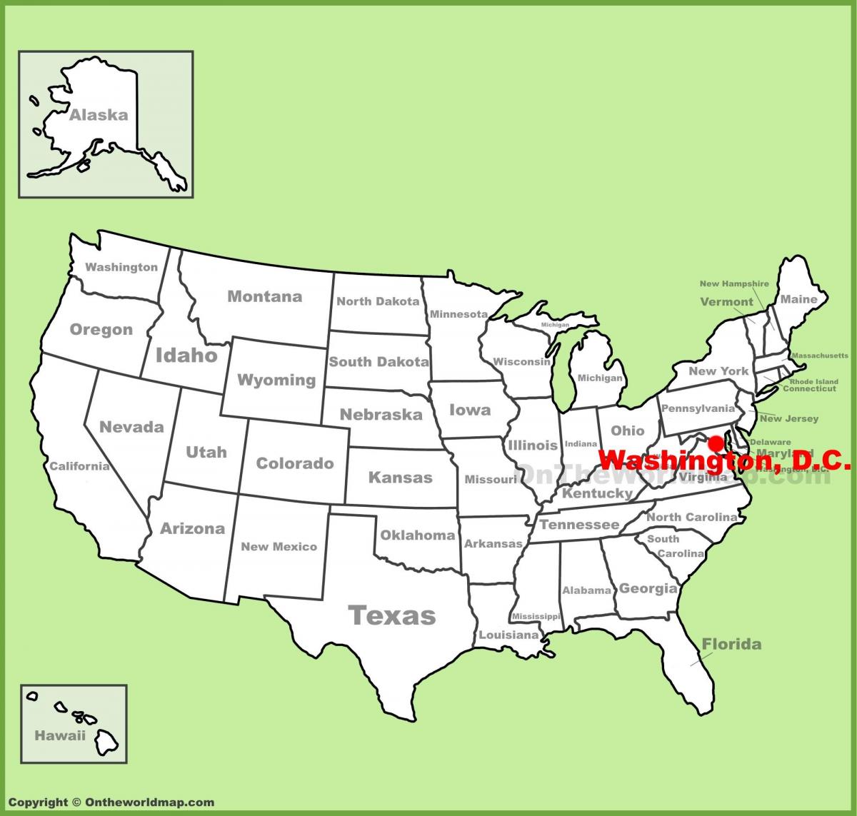 washington dc na mapě ameriky