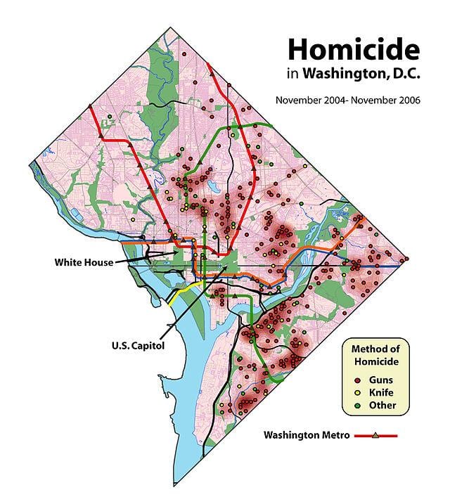 washington dc špatné sousedy mapě