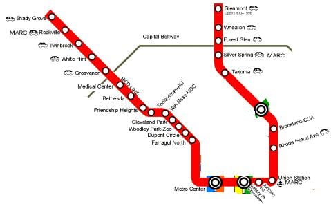 washington dc červená čára mapě