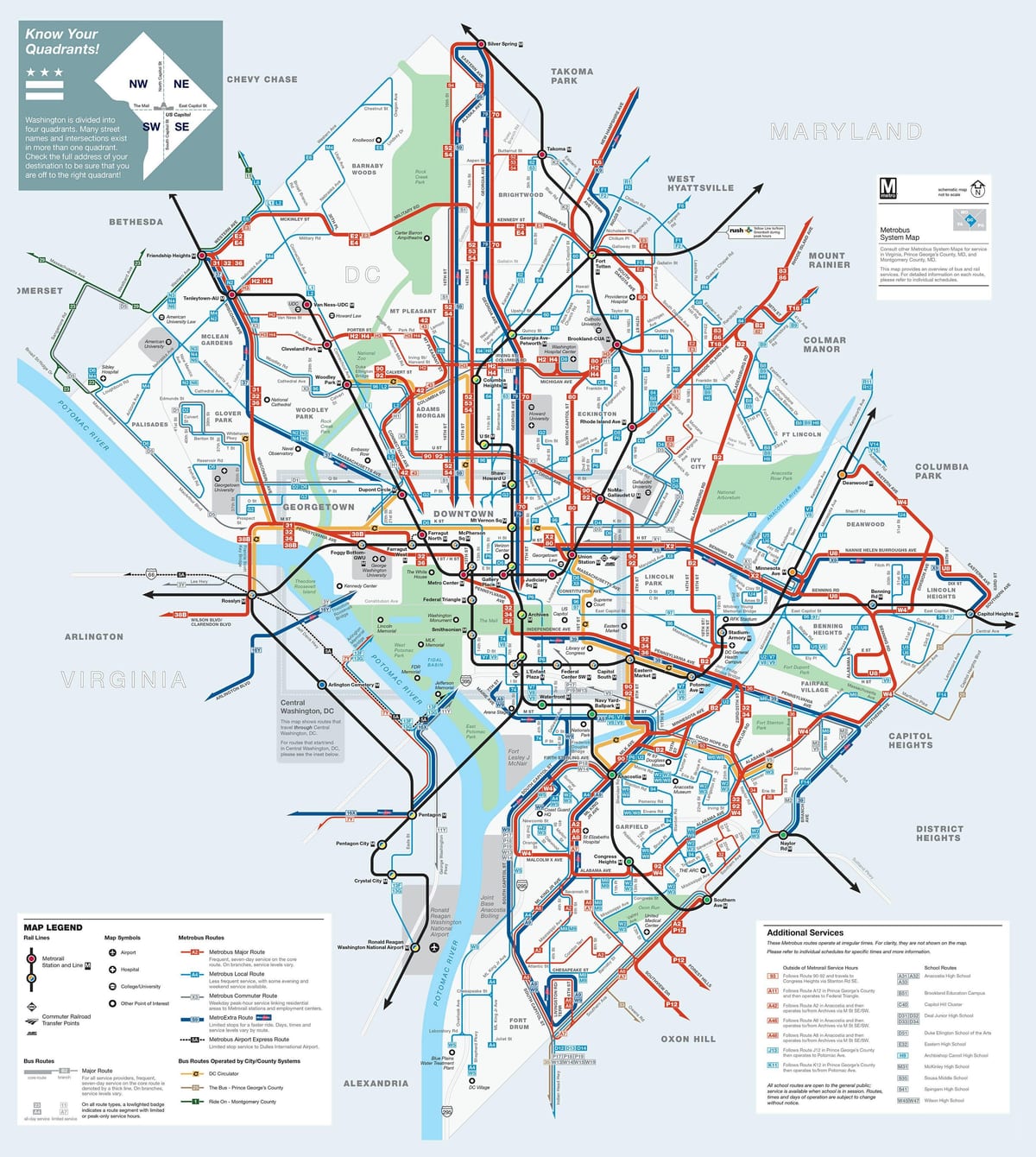 washington dc autobusové trasy mapě