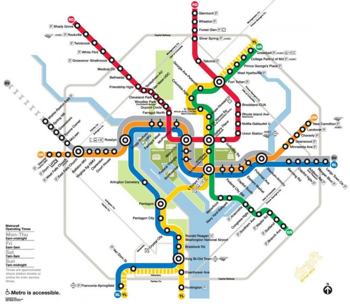 washington dc metro rail mapě