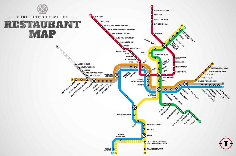mapa washingtonu, dc restaurací