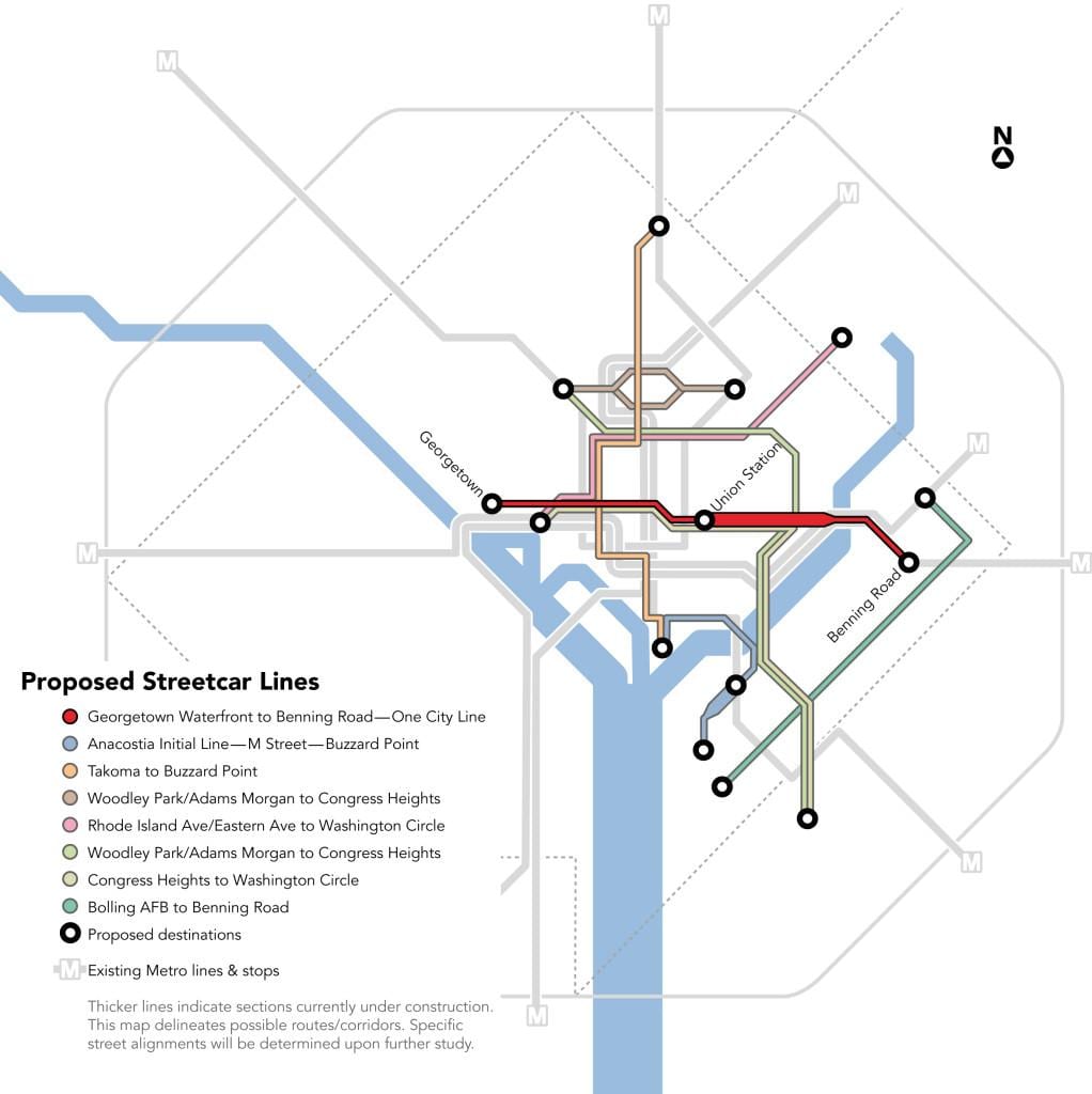 washington dc tramvaj mapě