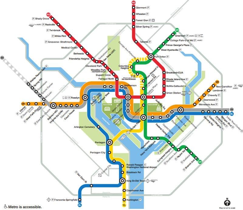 washington dc vlak mapě