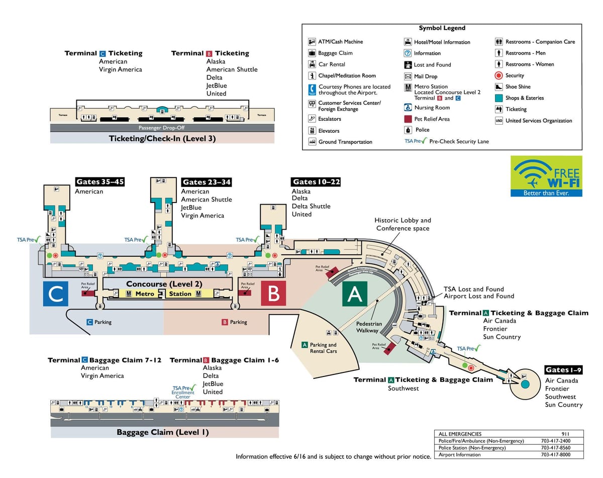 dc reagan airport mapě
