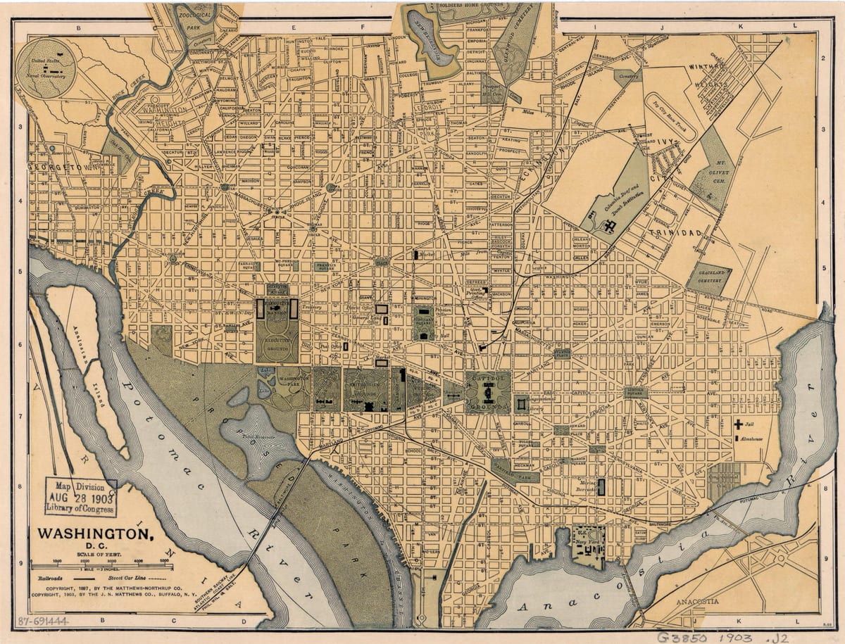 stará mapa washingtonu, dc