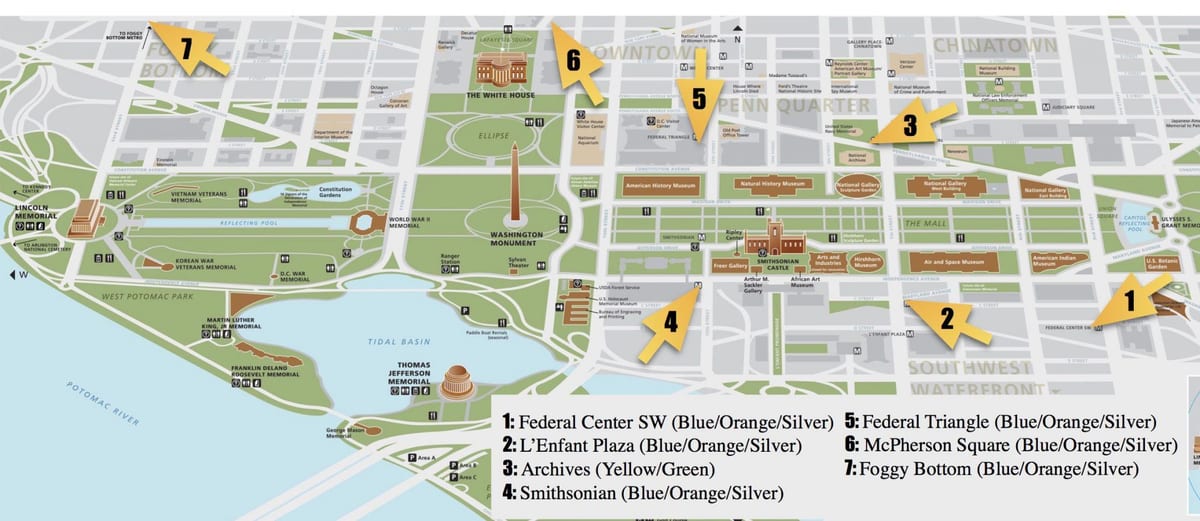 washington dc national mall mapě