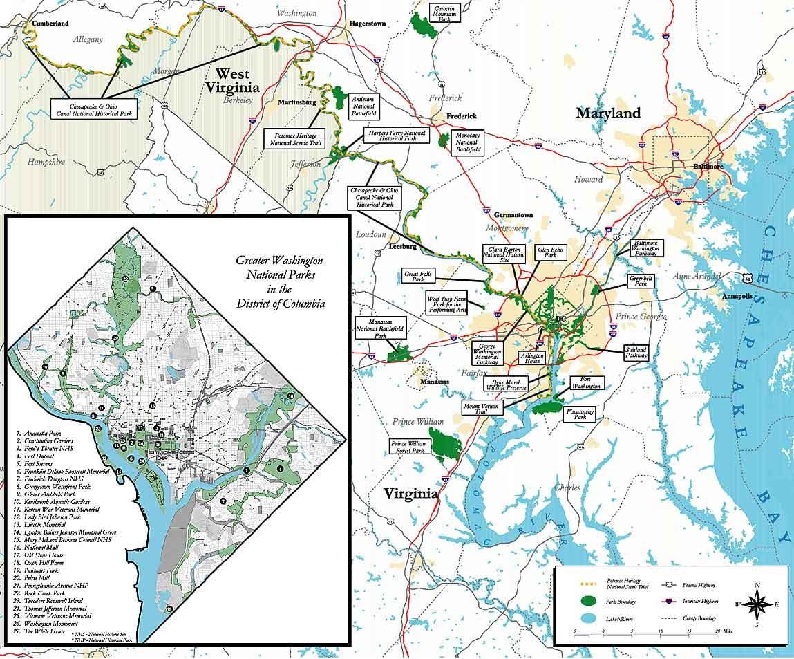 mapa washington dc národní parky