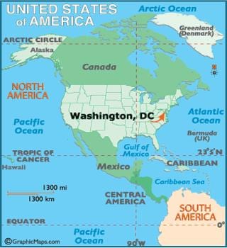 washington na mapě světa