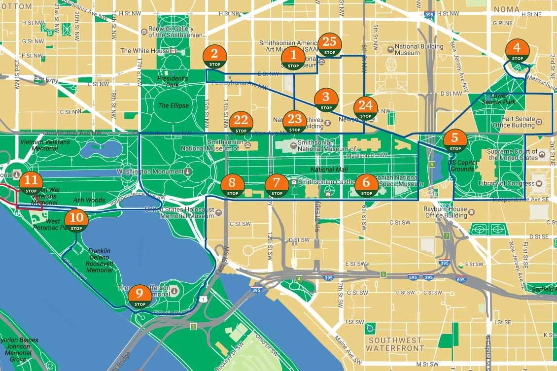 dc trolley tours mapě