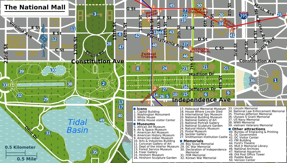 washington national mall mapě